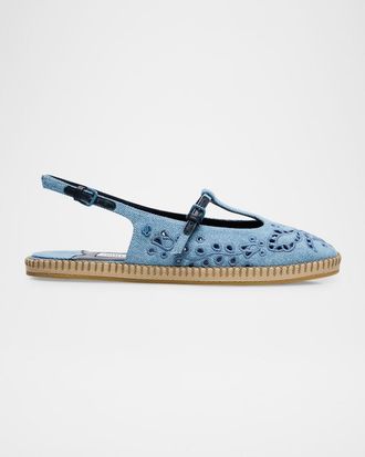 Jimmy Choo London Amiee Denim Embroidered Espadrille Ballerina Flats
