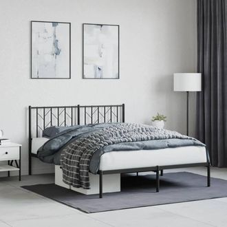 Berkfield Home Metal Bed Frame without Mattress with Headboard Black 140x190cm | Size: 140x190 cm