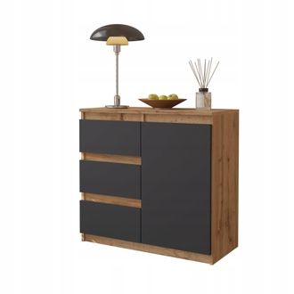 OEM C&oacute;moda Wotan En Roble/antracita, 3 Cajones, 1 Puerta, Estante, 80 Cm De Ancho, Mueble De Sal&oacute;n