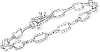 RS Pure by Ross-Simons Diamond Paper Clip Link Bracelet in Sterling Silver