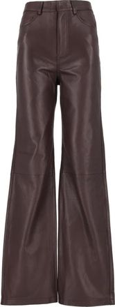Rotate Rotate Birger Christensen - Leren broek met hoge taille en rechte pijpen - Dames - Broeken - Bruin - Maat: S Leer