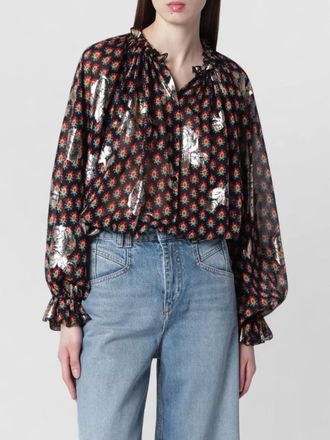 Etro long sleeve v neck sheer floral top