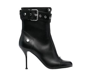 Alexander McQueen Black Buckle Heeled Ankle Boots Size 39.5
