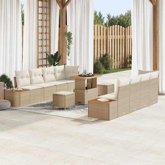 vidaXL Vidaxl - Conjunto De Sof&aacute; De Jard&iacute;n Con Coj&iacute;n 11 Pcs Beige Polirat&aacute;n