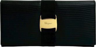 Ferragamo Black Leather Long Wallet (Bi-Fold) (Pre-Owned)