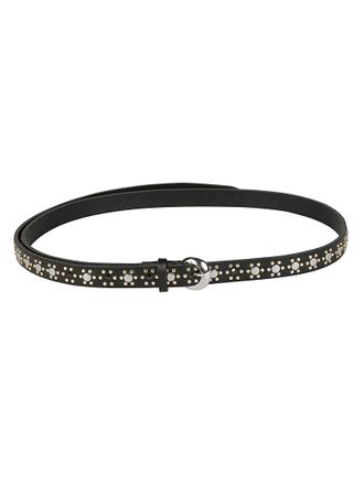 Orciani Slim Black Calfskin Floral Belt
