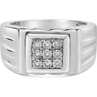House of Brilliance Silver Diamond Accent Ridged Band Gentlemens Fashion Ring at Nordstrom, Size 12