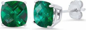 MAX + STONE Sterling Silver or Gold 8mm Cushion Cut Gemstone Birthstone Stud Earrings