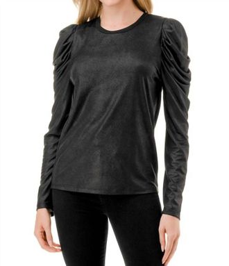 Ariella Puff Sleeve Long Sleeve Top In Black