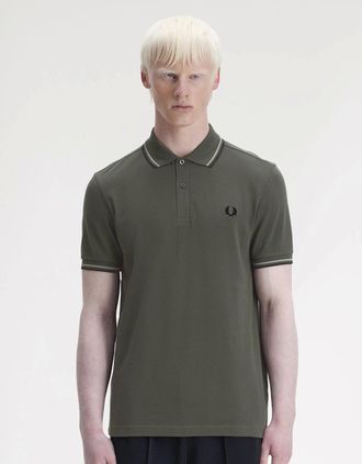Fred Perry Mens Fred Perry Mens Twin Tipped Signature Polo Shirt - Oatmeal/Warm Stone/Shaded Stone Z53 - Tan - Size: 38
