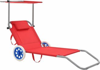 vidaXL Tumbona plegable con toldo y ruedas acero roja Vidaxl