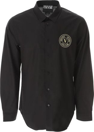 Versace Jeans Couture Zwart Goud V-Embleem Shirt - Heren - Casual Overhemden - Zwart - M - Katoen - Overhemden