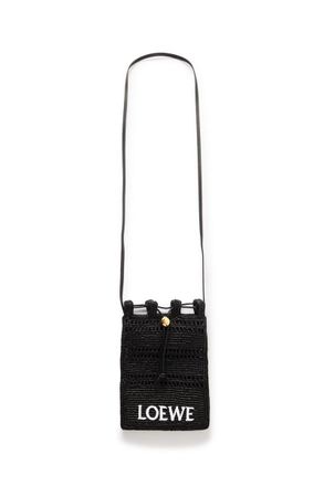Loewe + Paulas Ibiza Leather-Trimmed Embroidered Raffia Messenger Bag