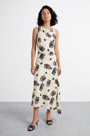 Warehouse Womens Petite Floral Printed Racer Neck Seam Detail Bias Maxi Dress - Cream - Size 16 UK