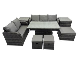 Fimous Rattan Garden Furniture Set 8-seater with 3 Footstools 2 Side Tables in Dark Grey