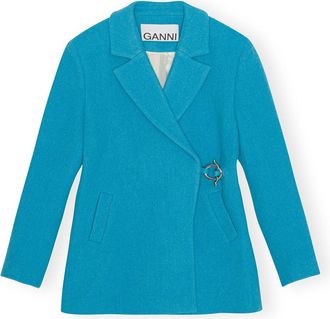 Ganni Blue Twill Wool Suiting Blazer - Size 10/12 Recycled