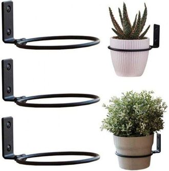 OEM 3 Soportes Negros Para Macetas, 15 Cm De Di&aacute;metro, Soportes Met&aacute;licos De Pared Con Aro Para Macetas (incluye Tornillos)