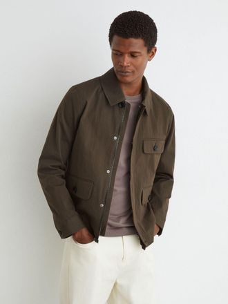 Reiss Brown Cotton-blend Zip-through Jacket, Xxl