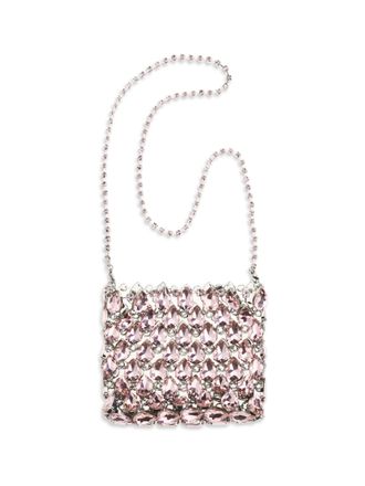 Self Portrait Womens Pouch Pink Crystal Mesh Polyester Shoulder Bags