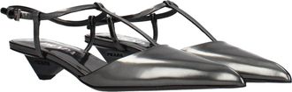Prada Womens Gray Leather Flat Sandals