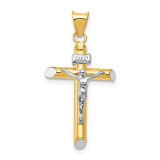 Diamond2Deal 14k Two-tone Gold Rhodium Inri Crucifix Pendant