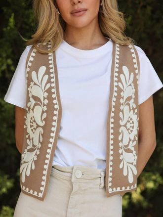 Hem & Thread Ricamo Embroidered Knit Vest In Brown