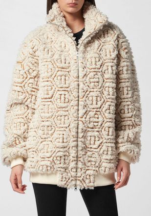 Philipp Plein Giacca corta in pile con collo alto e logo Hexagon