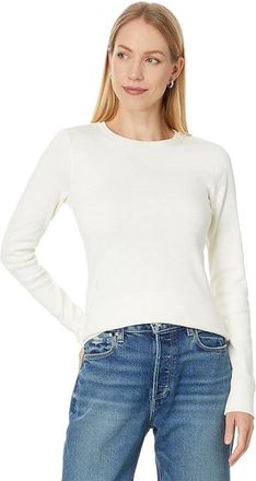 Lilla P Long Sleeve Raw Edge Crew Womens Clothing Talc : XS, Cotton