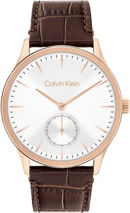 Calvin Klein Mens Brushed Dial Leather Strap Watch - Brown - OS