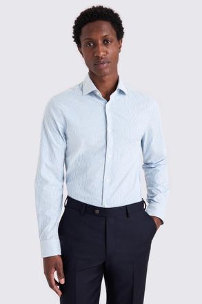 Moss Slim Fit Sky Oxford Stripe Stretch Shirt