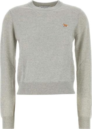 Maison Kitsun&eacute; Trui met vos-patch en ronde hals - Dames - Truien - Grijs - Maat: XS Wol