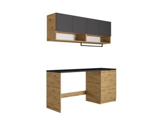 Vente-Unique Muebles para el cuarto de la lavadora con encimera - L182 cm - Antracita y natural claro - NATAJI