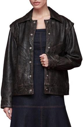 Avec Les Filles Leather Bomber Jacket in Washed Black at Nordstrom Rack, Size X-Small