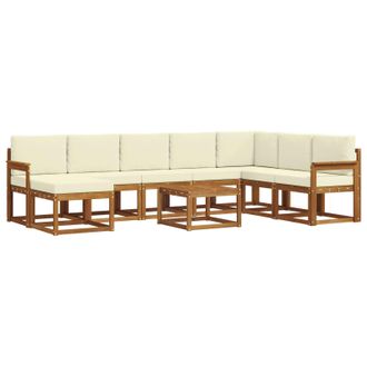vidaXL Conjunto De Sof&aacute;s De Exterior Con Coj&iacute;n 9 Pcs Natural Y Crema Vidaxl