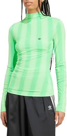 adidas Stripe Long Sleeve Ruched Top in Screaming Green at Nordstrom Rack, Size X-Small