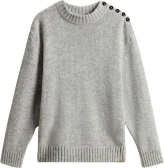 Woolrich Jersey - Dames - Ronde hals truien - Grijs - L - Wol - Truien & Vesten