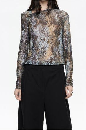 Bimba & Lola Snake tulle fitted T-shirt in Snake Khaki at Nordstrom, Size X-Small Eu