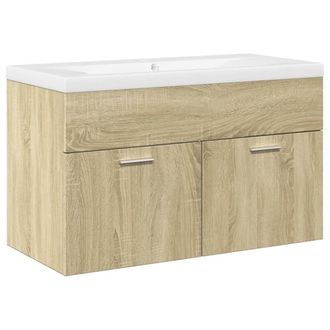 Berkfield Home Bathroom Sink Cabinet with Built-in Basin Sonoma Oak in Brown
