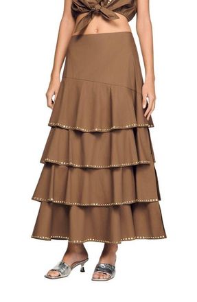 Sandro Long ruffled rhinestone skirt in Brown at Nordstrom, Size 34 Eu