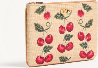Valentino Garavani Pochette Vlogo Signature In Rafia Jacquard Con Motivo Cherryfic Donna NATURALE/ROSSO UNI