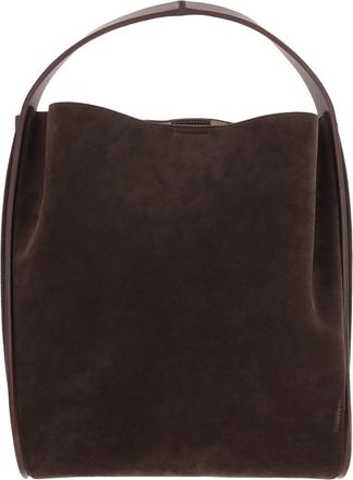 Jil Sander Brown Structured Top Handle Suede Shoulder Bag