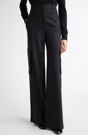 Max Mara Ghiera Stretch Virgin Wool Cargo Pants in Black at Nordstrom, Size 10