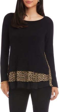 Karen Kane Mixed Media Layered Sweater in Black Leopard Print at Nordstrom, Size X-Large