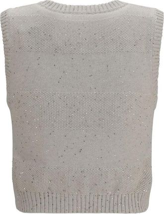 Brunello Cucinelli Womens Beige Cotton Sleeveles Sweater Clothing