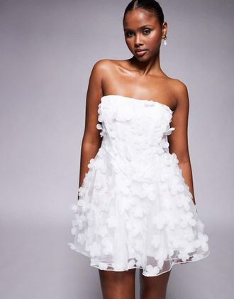 Jaded Rose Vestito corto a corsetto bianco con fiori 3D