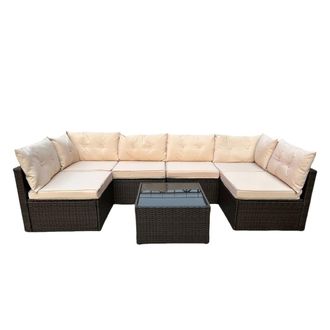 Concept Usine Sal&oacute;n de jard&iacute;n modular 6 plazas de resina tejida marr&oacute;n