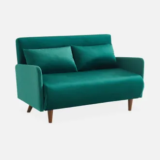 Sweeek Divano Letto In Velluto Con Gambe In Legno, 2 Posti