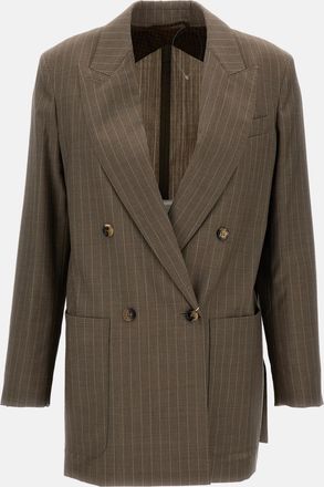 Max Mara Giacca Gessata Acciaio