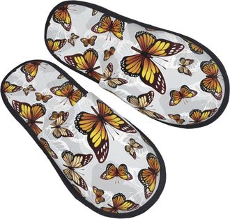 Generic Warm Slipper Monarch Butterfly Pattern Home Slipper Unisex Scuff Slippers Non-Slip House Shoes For Hotel Winter Bedroom M