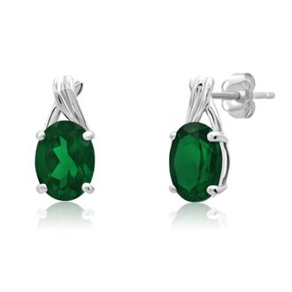 MAX + STONE 14k Yellow or White Gold 8x6mm Gemstone Twist Oval Drop Stud Earrings